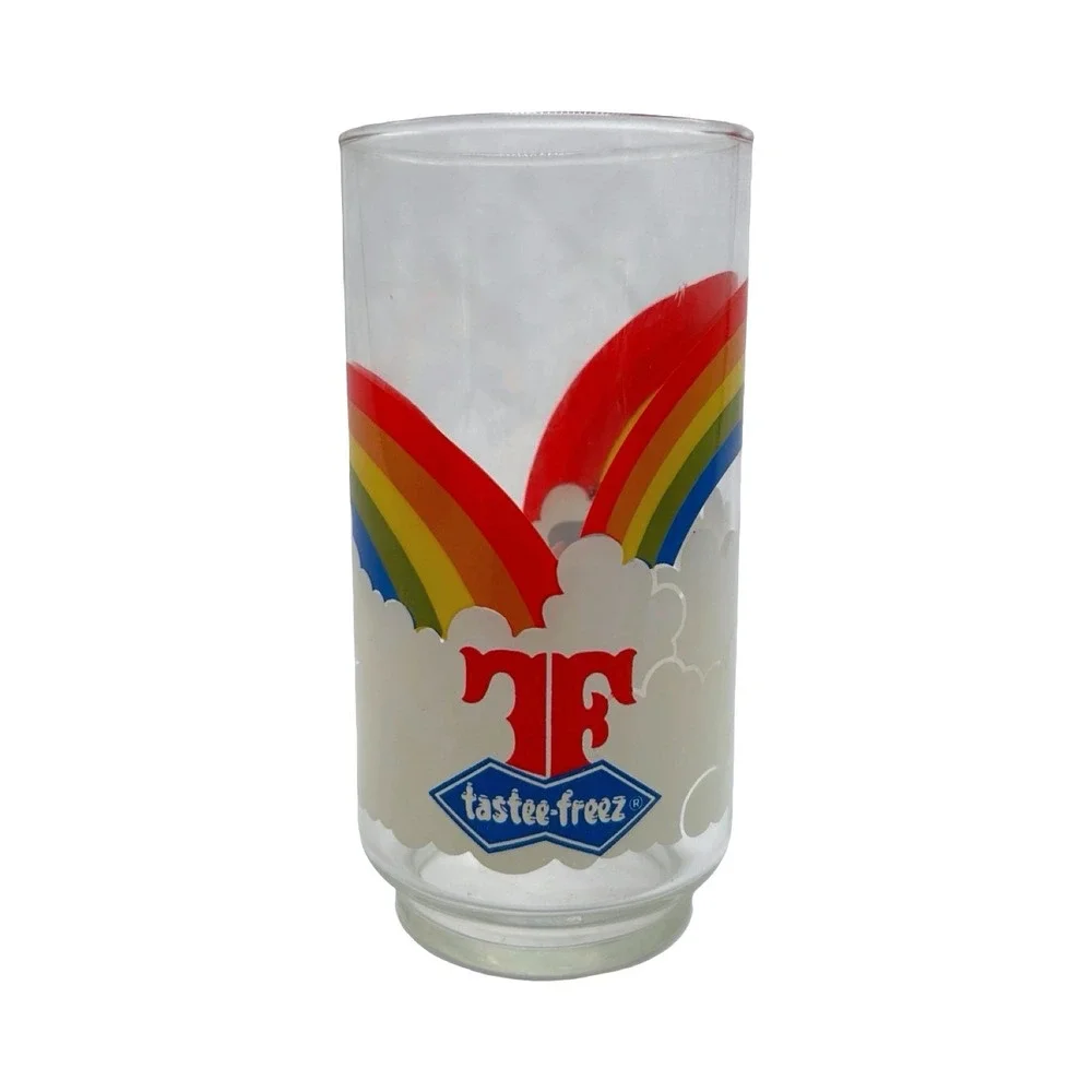 Vintage Tastee-Freez Rainbow‎ It's Tee-rific Mascot Glass Tumbler Advertising